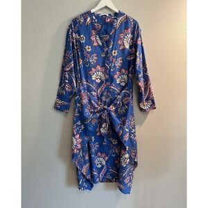 MNG by Mango Paisley Print Tie Front Midi Dress Blue Multi Cotton XL Size 10